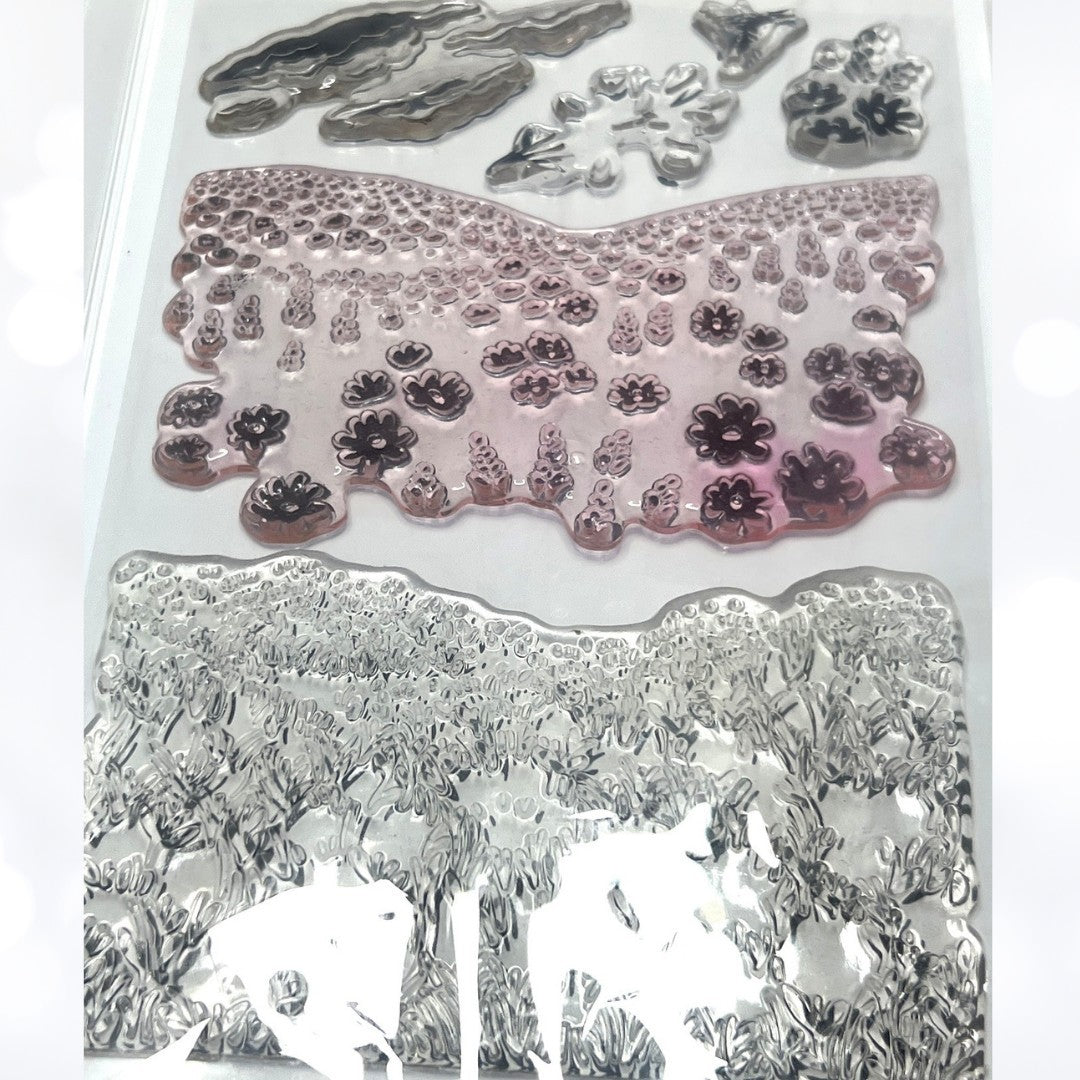 Stampin Up FIELDS IN BLOOM Flowers Landscape Rubber Stamps