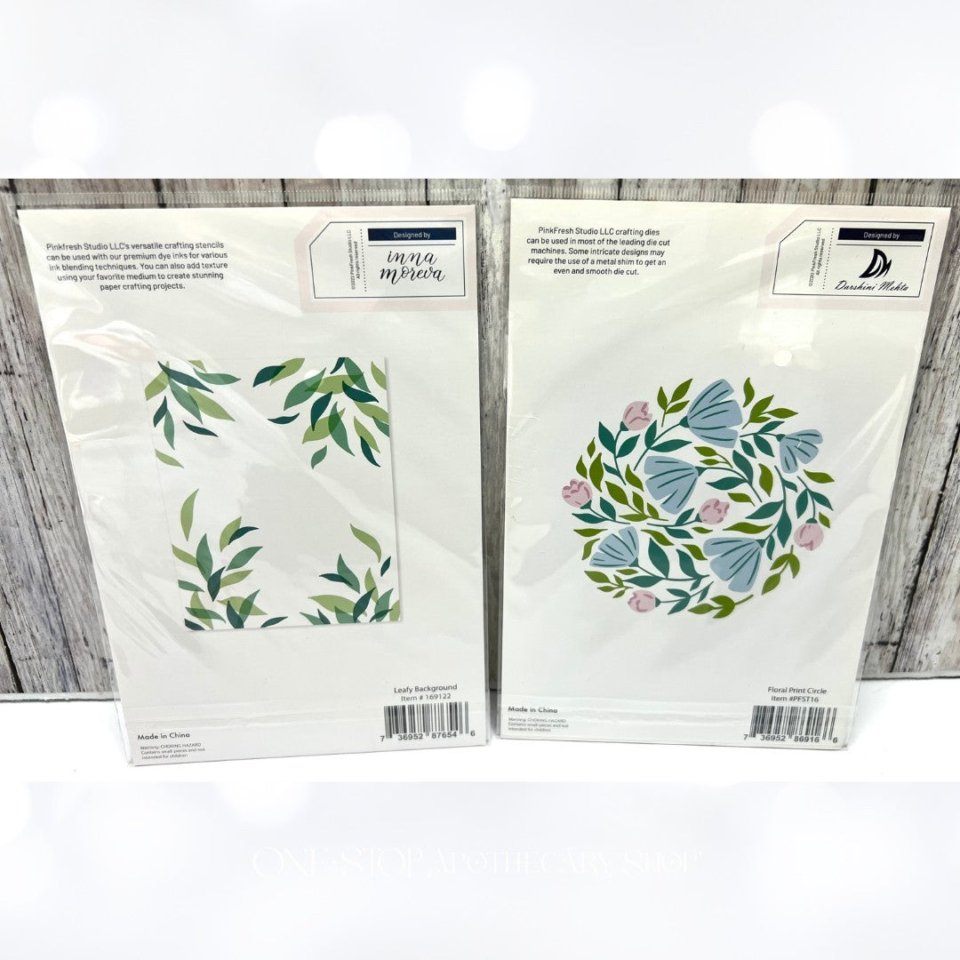 Pinkfresh Studio FLORAL PRINT CIRCLE Leafy Background Layering Stencils