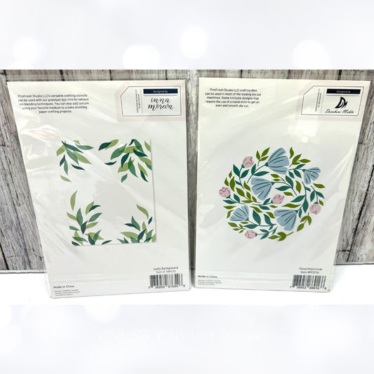 Pinkfresh Studio FLORAL PRINT CIRCLE Leafy Background Layering Stencils