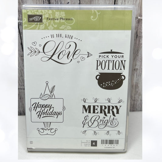 Stampin Up FESTIVE PHRASES Christmas Halloween Holidays Rubber Stamps