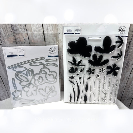 PInkfresh Studio SIMPLE BLOSSOMS Flowers Floral 6x8 Rubber Stamps Dies