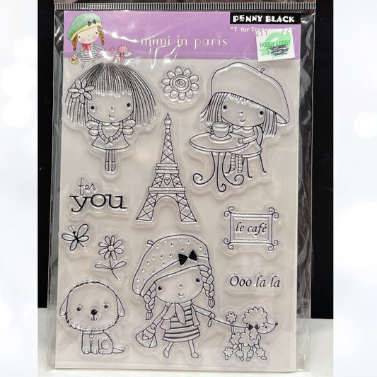 Penny Black MIMI IN PARIS Dogs Little Girl Rubber Stamps
