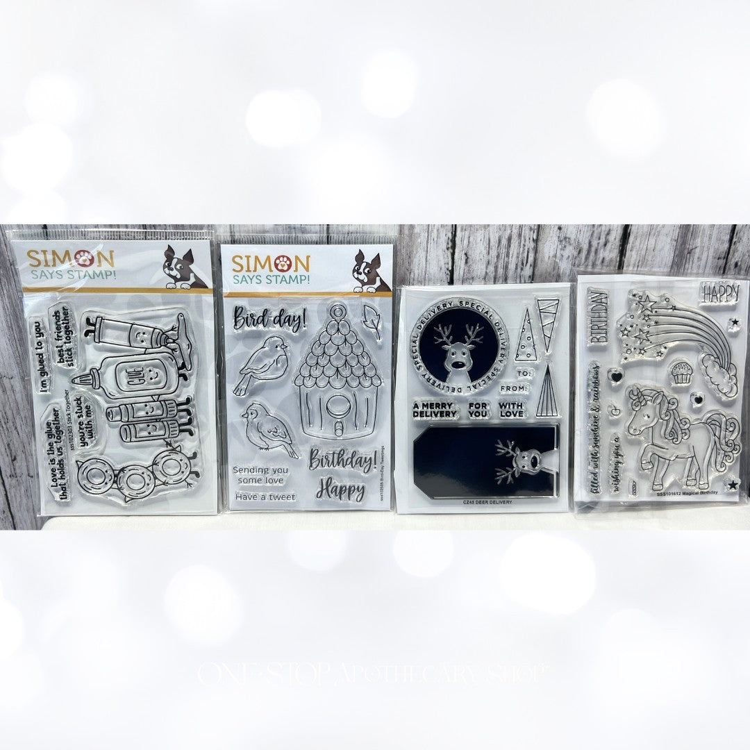 Simon Says Stamp Unicorn Glue Christmas Birds 3x4 Rubber Stamps Lot of 4