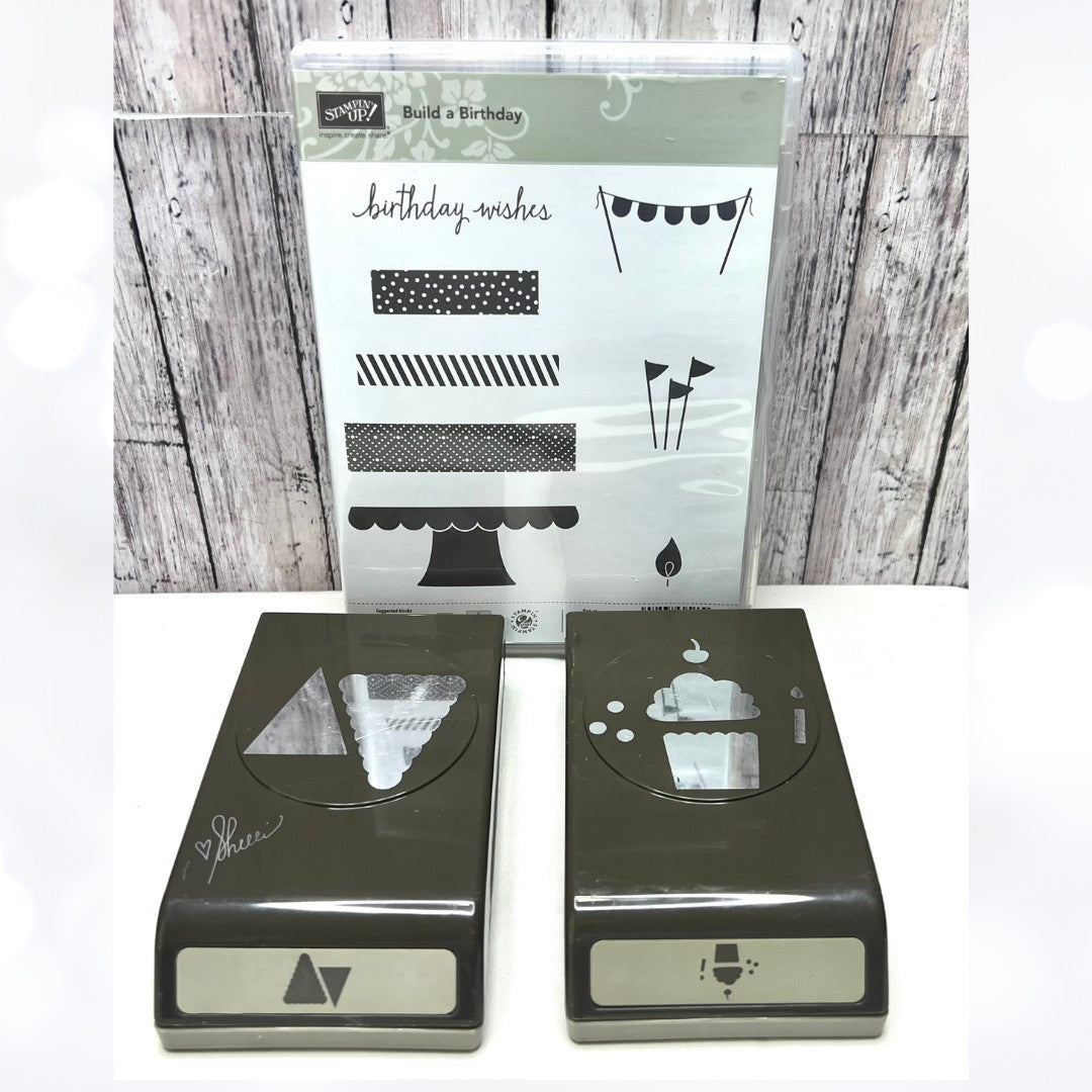 Stampin Up BUILD A BIRTHDAY Cupcake Cake Pennent Banner Rubber Stamps Punches