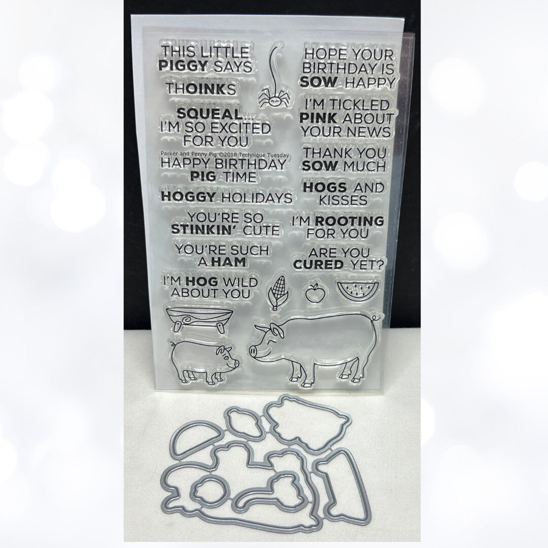Technique Tuesday PARKER & PENNY PIG Farm Animals Funny Rubber Stamps Dies