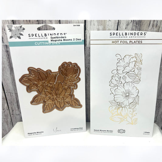 Spellbinders Glimmer MAGNOLIA BLOOMS Sweet Border Flowers Hot Foil Plates Dies