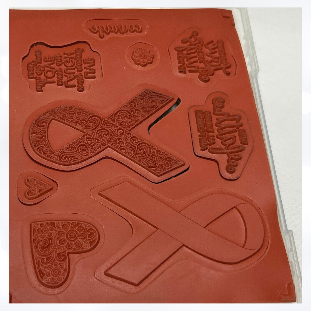 Stampin Up RIBBON OF COURAGE Breast Cancer Rubber Stamps AS IS**
