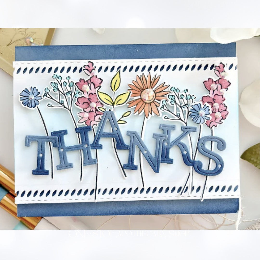 Pinkfresh Studio WILDFLOWER BOUQUET Flowers Rubber Stamps Dies Stencils