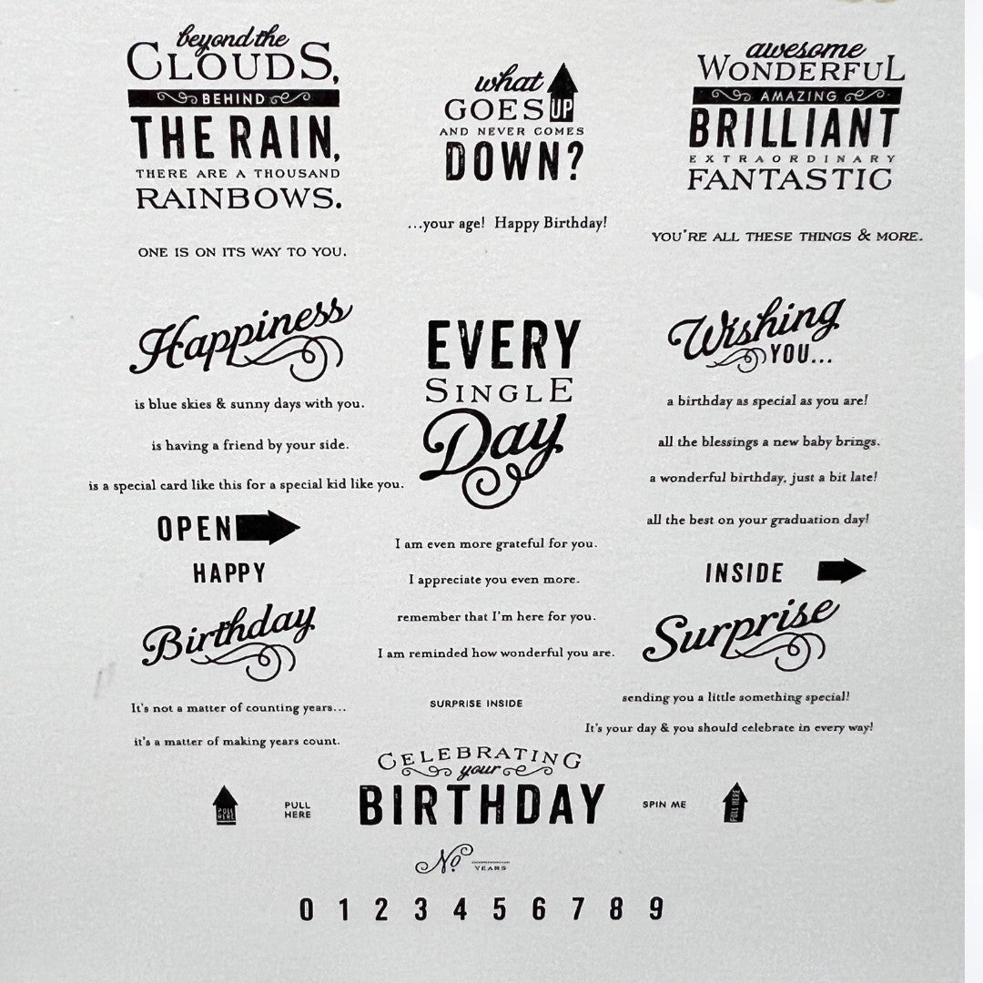 Papertrey Ink MOVERS & SHAKERS Birthday Sentiments Zippers Rubber Stamps Dies