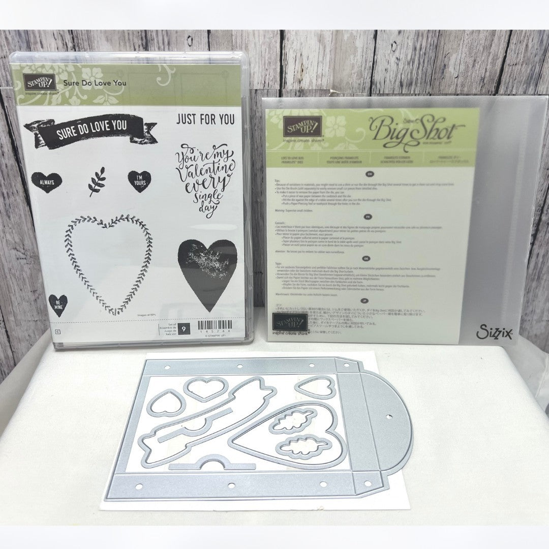 Stampin Up LOTS TO LOVE BOX Valentines Day Hearts Rubber Stamps Framelits Dies