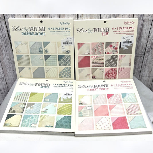 My Minds Eye LOST & FOUND 6x6 Paper Cardstock Packs Lot of 4