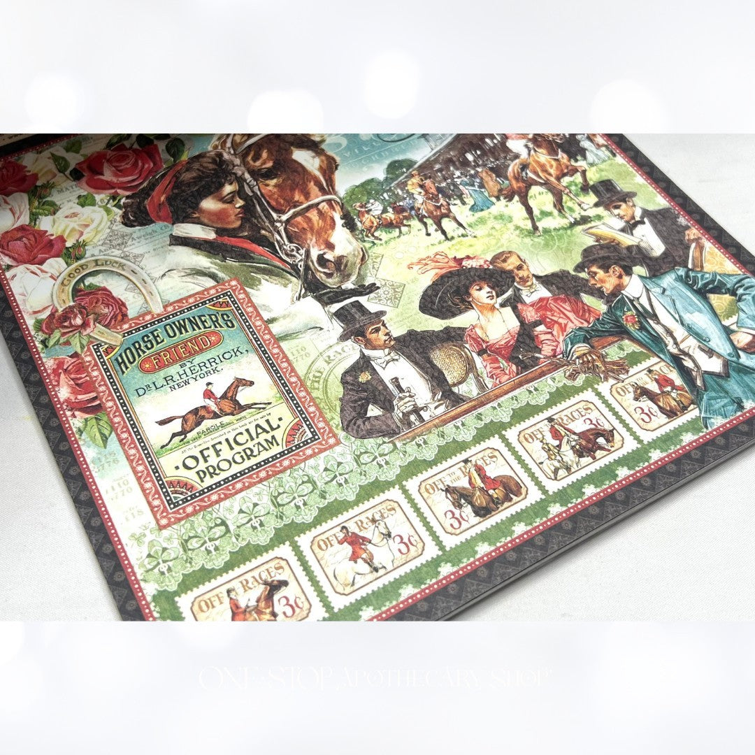 Graphic 45 OFF TO THE RACES Horses 8x8 Cardstock Paper Pack 24 Sheets
