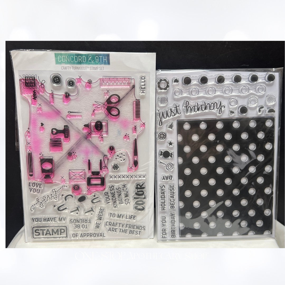 Concord & 9th CRAFTY TURNABOUT Dotted Fill In Background Rubber Stamps