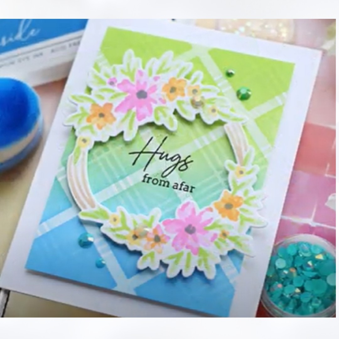 Pinkfresh Studio RUSTIC FLORAL WREATH Flowers Layering Stencils Dies