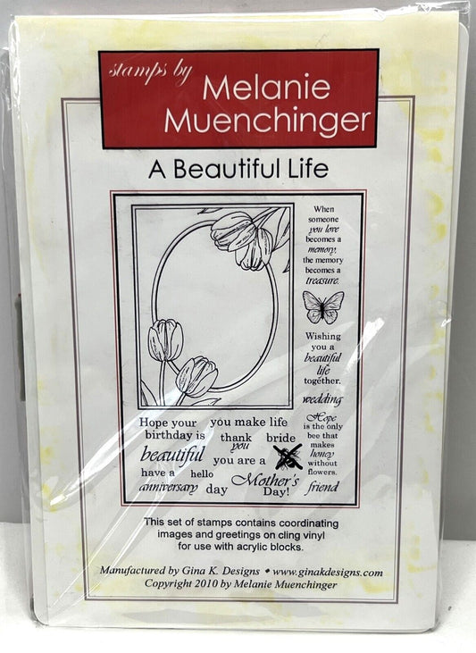 Gina K A BEAUTIFUL LIFE Tulips Spring Sentiments Rubber Stamps Set AS IS**