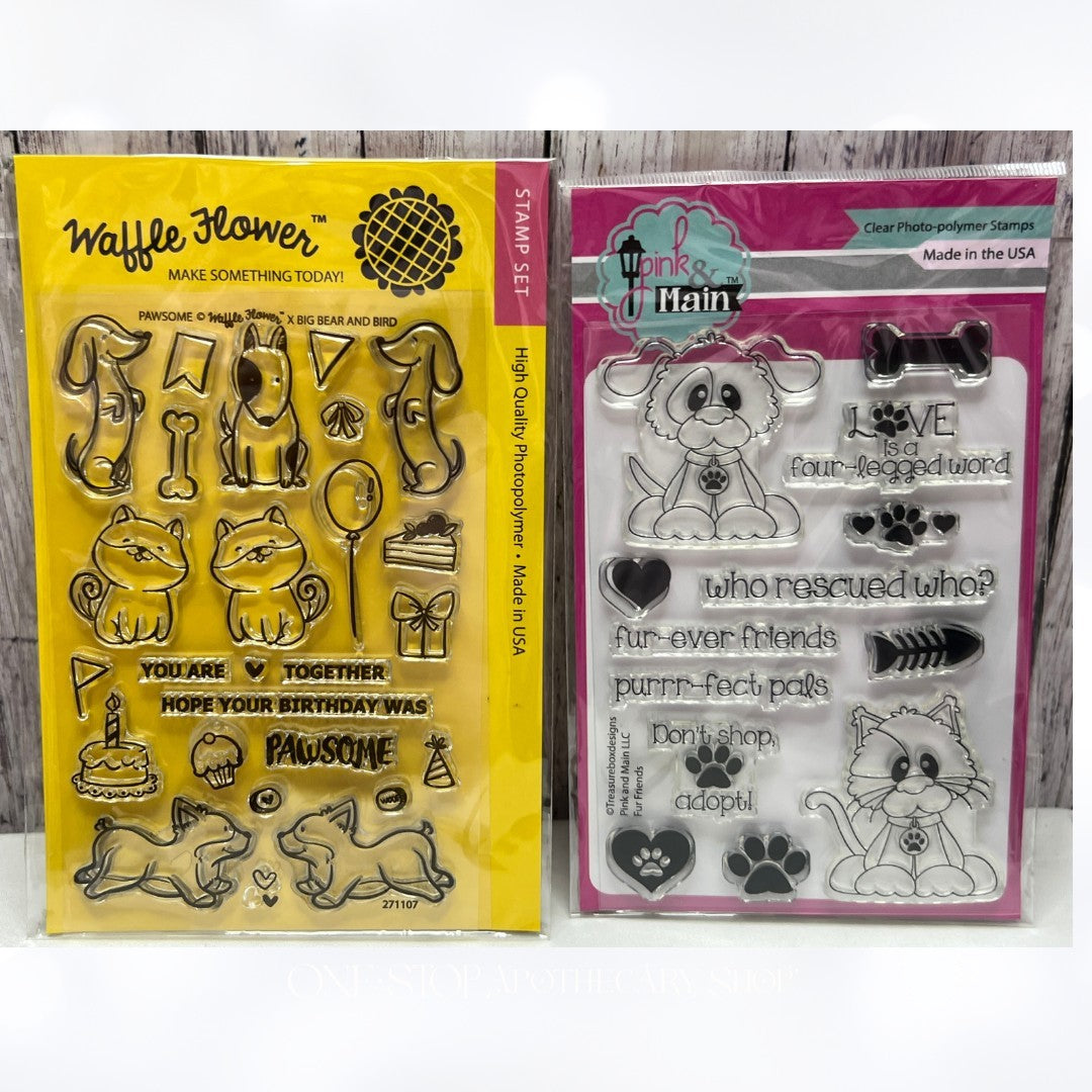 Waffle Flower Pink & Main FUR FRIENDS Pawsome Cats Dogs Rubber Stamps