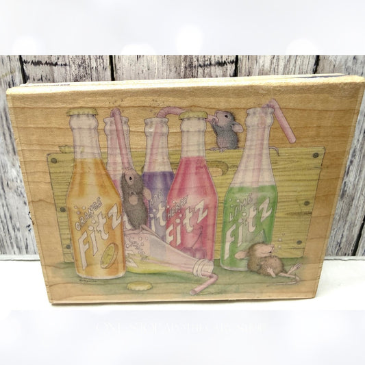 House Mouse SODA FITZ Mice Pop Bottles Rubber Stamp Rare