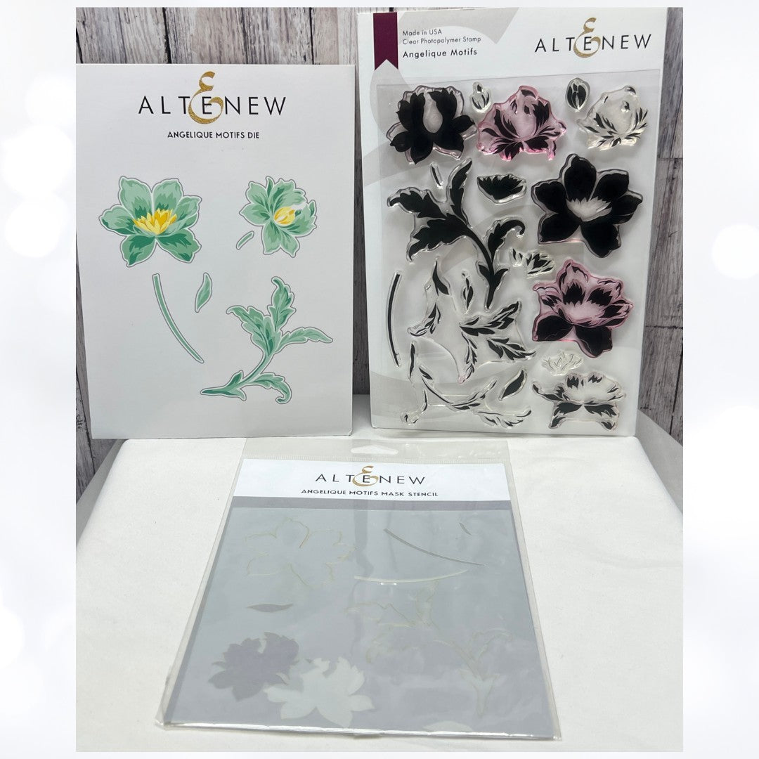 Altenew ANGELIQUE MOTIFS Flowers Floral 6x8 Rubber Stamps Dies Mask