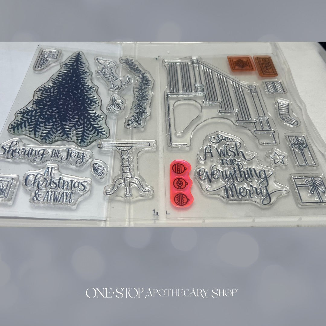 Stampin Up READY FOR CHRISTMAS Staircase Rubber Stamps Dies AS IS**