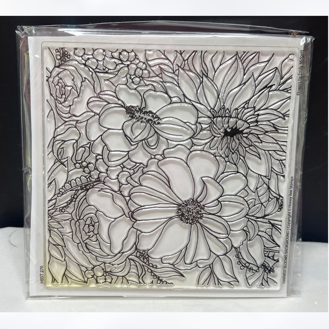 Honey Bee Stamps HARVEST BLOOMS 6x6 Flowers Fall Background Rubber Stamp