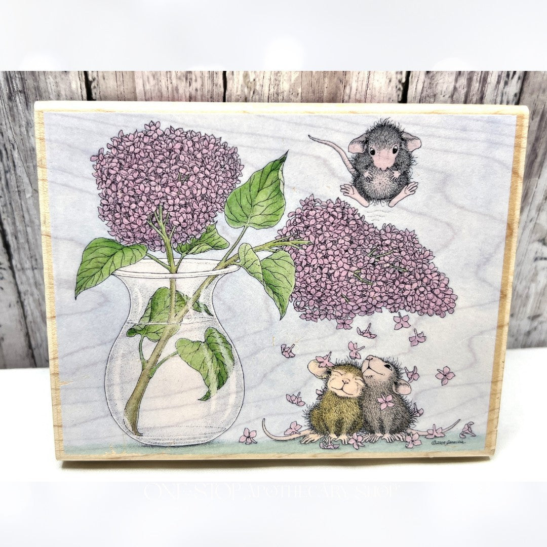 House Mouse FRAGRANT SHOWER Lilacs Flowers Mice Rubber Stamp