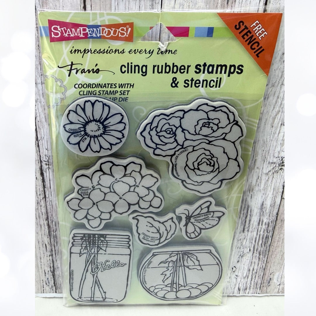 Stampendous BUILD A BOUQUET Mason Jar Flowers Rubber Stamps Stencil