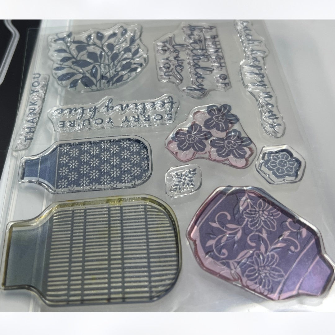 Stampin Up BOHO INDIGO Vases Rubber Stamps Dies