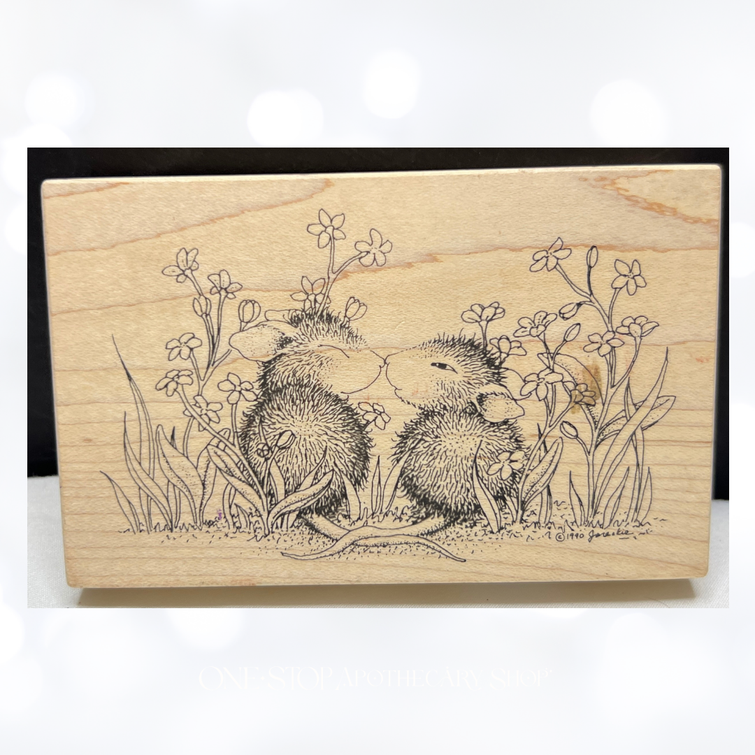 House Mouse NOSE TO NOSE IN FLOWERS Mice Rubber Stamp
