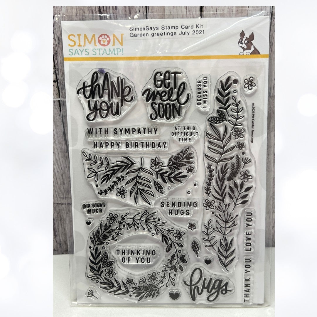 Simon Says Stamp GARDEN GREETINGS Flowers Wreath 6x8 Rubber Stamps