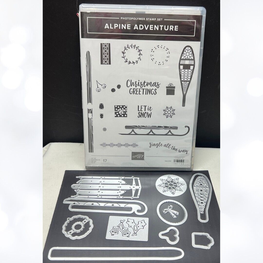 Stampin Up ALPINE ADVENTURE Winter Sledding Skiing Rubber Stamps Dies