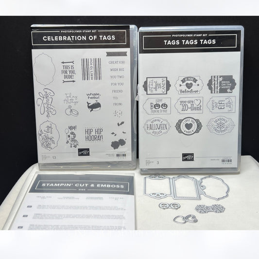 Stampin Up CELEBRATION OF TAGS Holidays Christmas Halloween Rubber Stamps Dies