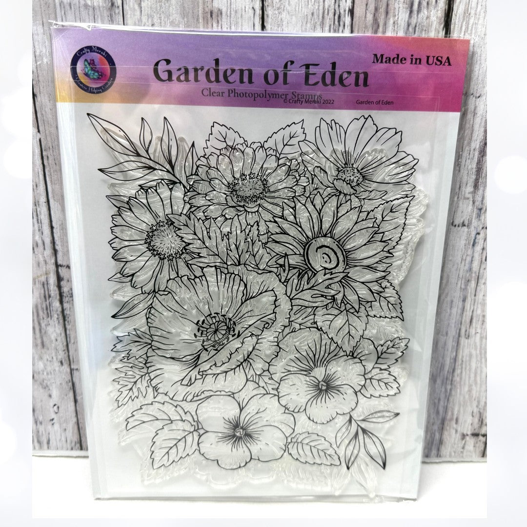 Crafty Meraki GARDEN OF EDEN Flowers Floral Background 5x7 Rubber Stamp