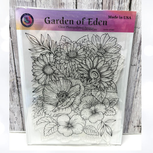 Crafty Meraki GARDEN OF EDEN Flowers Floral Background 5x7 Rubber Stamp