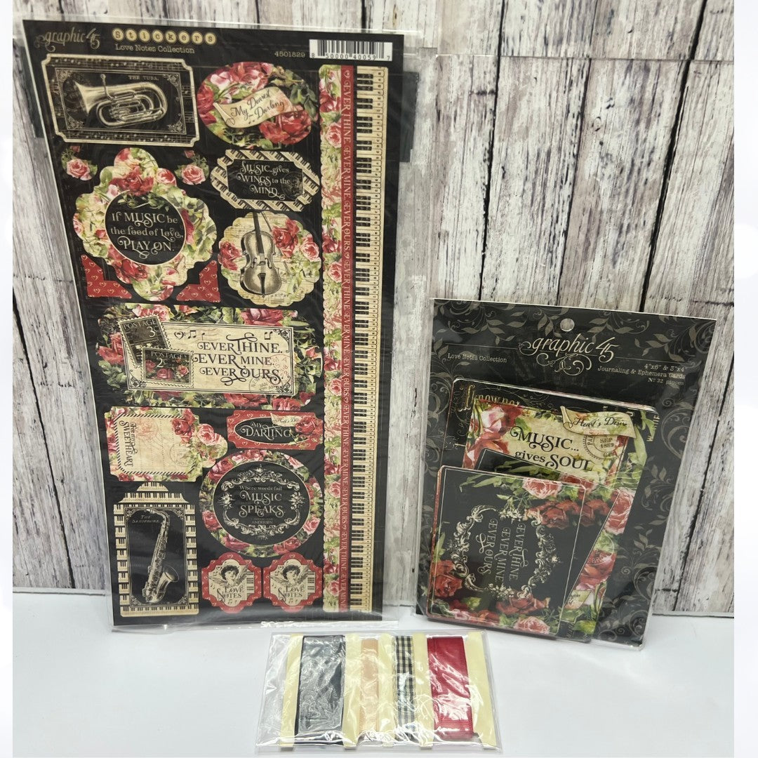 Graphic 45 LOVE NOTES Music 12x12 8x8 Paper Chipboard Stickers Collection Kit