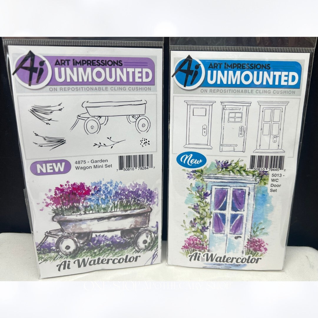 Art Impressions GARDEN WAGON Mini Door Watercolor Rubber Stamps Lot