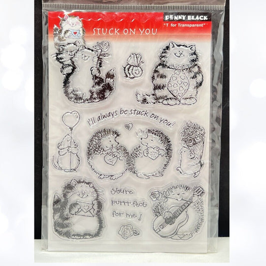 Penny Black STUCK ON YOU Valentines Day Cat Hedgehog Animals Rubber Stamps