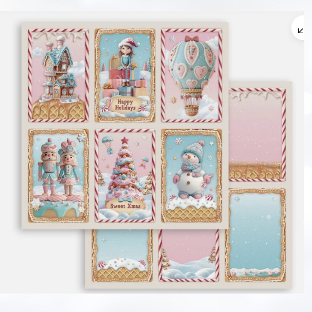 Stamperia CANDY CHRISTMAS 12x12 8x8 Cardstock Papers Packs Set of 2