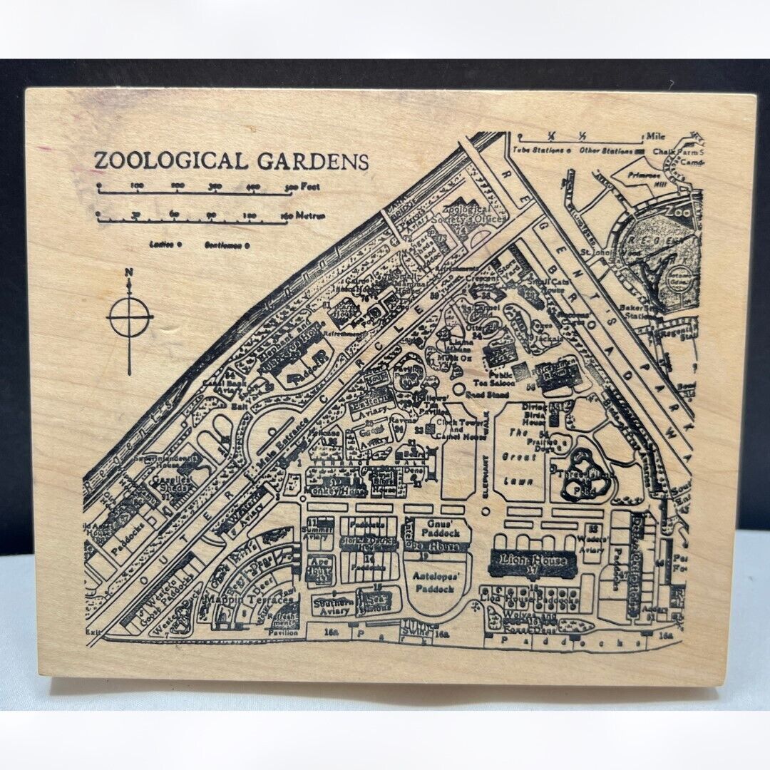 Stampa Rose ZOOLOGICAL GARDENS Zoo Map R59-220 Animals Mixed Media Rubber Stamp