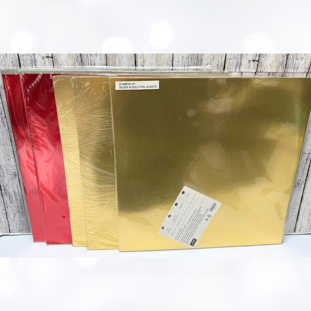 Stampin Up GOLD & RED FOIL 12x12 DSP Cardstock Paper 13 Sheets