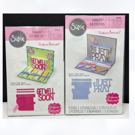 Sizzix Stephanie Barnard 3D DROP INS Pray Get Well Sentiments Framelits Dies