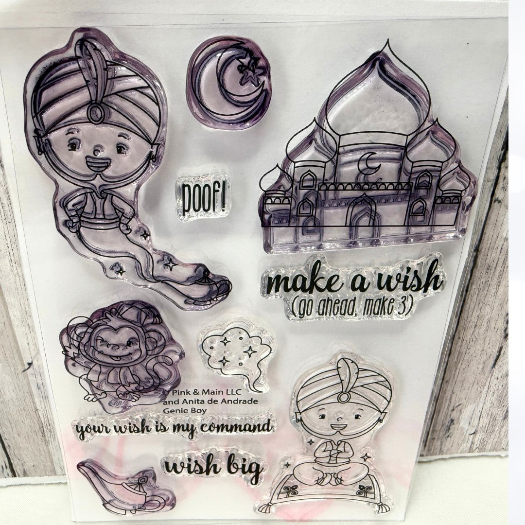 Pink & Main GENIE BOY Aladdin Rubber Stamps Dies
