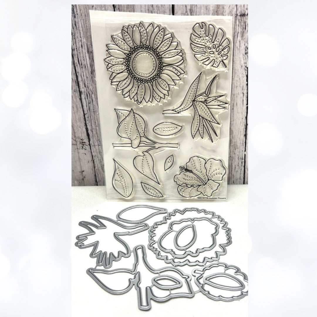 Simon Says Stamp SUMMER FLOWERS Sunflower Floral Rubber Stamps Dies