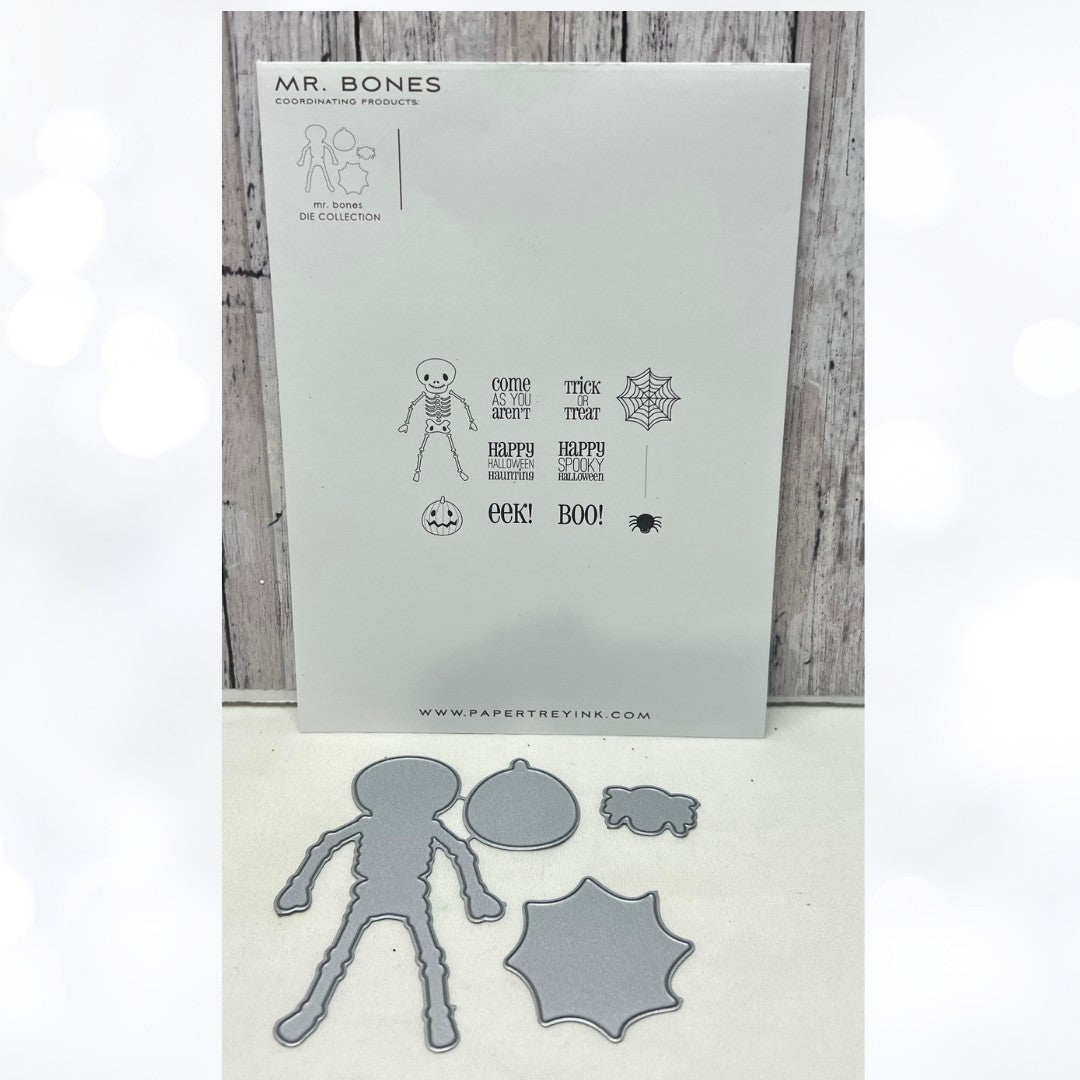 Papertrey Ink MR BONES Halloween Skeleton Rubber Stamps Dies Rare