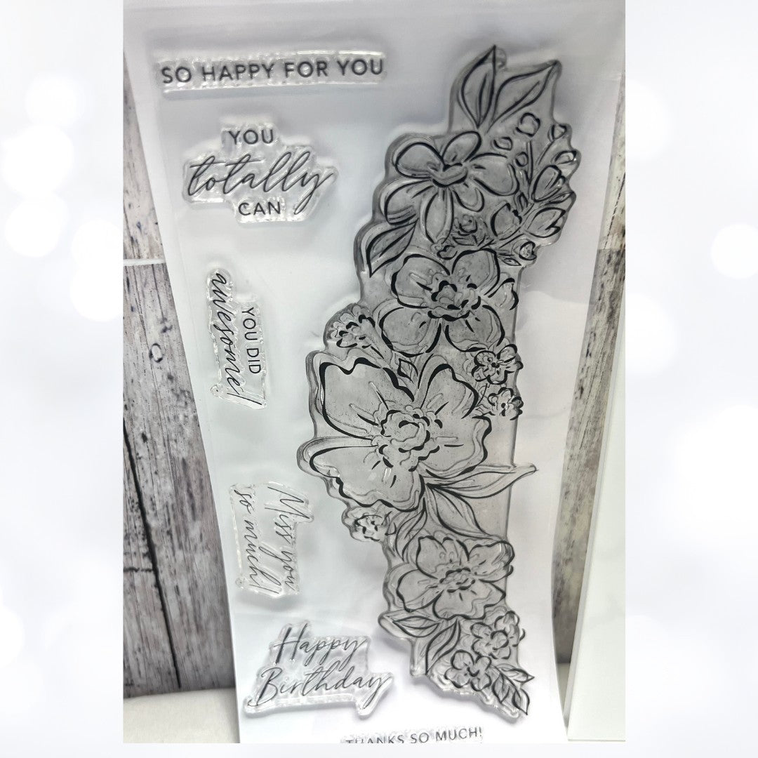 PInkfresh Studio FLORAL NOTES Flowers 4x12 Rubber Stamps Dies Stencils