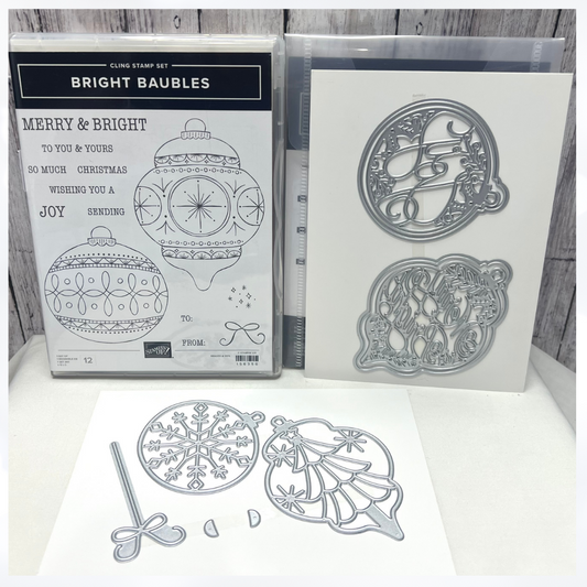 Stampin Up BRIGHT BAUBLES Christmas Ornaments Rubber Stamps Dies