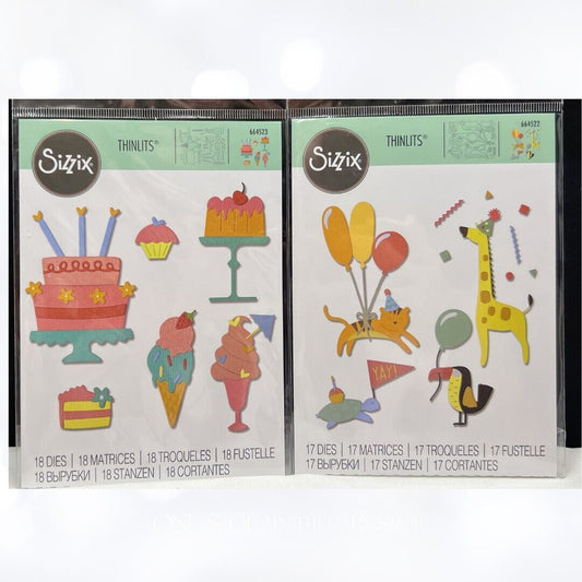 Sizzix PARTY TREATS Animal Birthday Cake Thinlits Dies Lot of 2