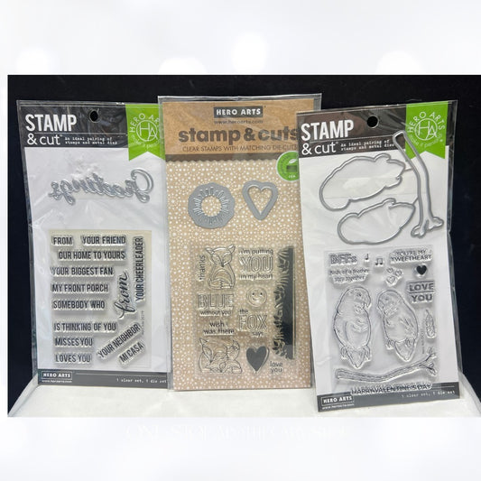 Hero Arts STAMP & CUT Love Birds Fox Greetings Rubber Stamps Dies Lot of 3