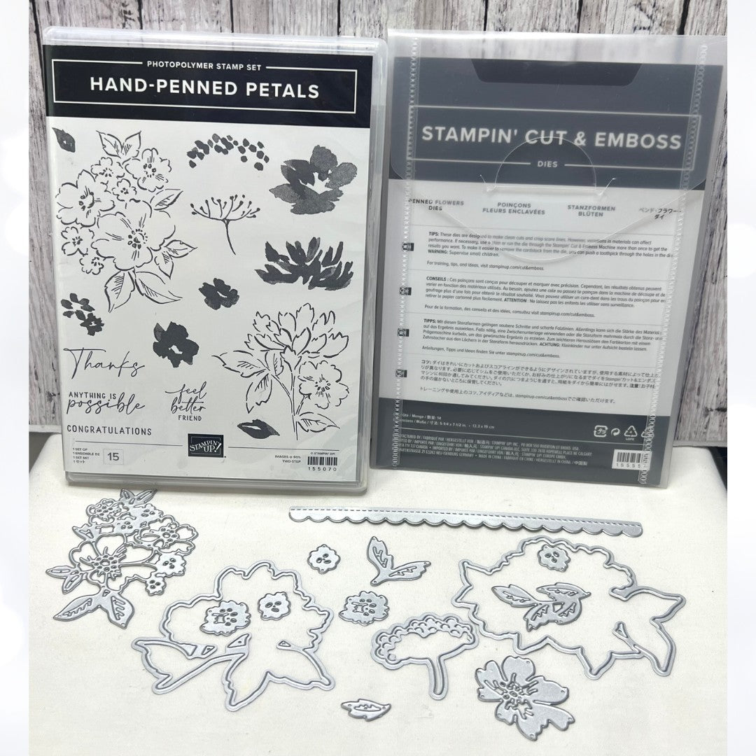 Stampin Up HAND PENNED PETALS Flowers Rubber Stamps Dies