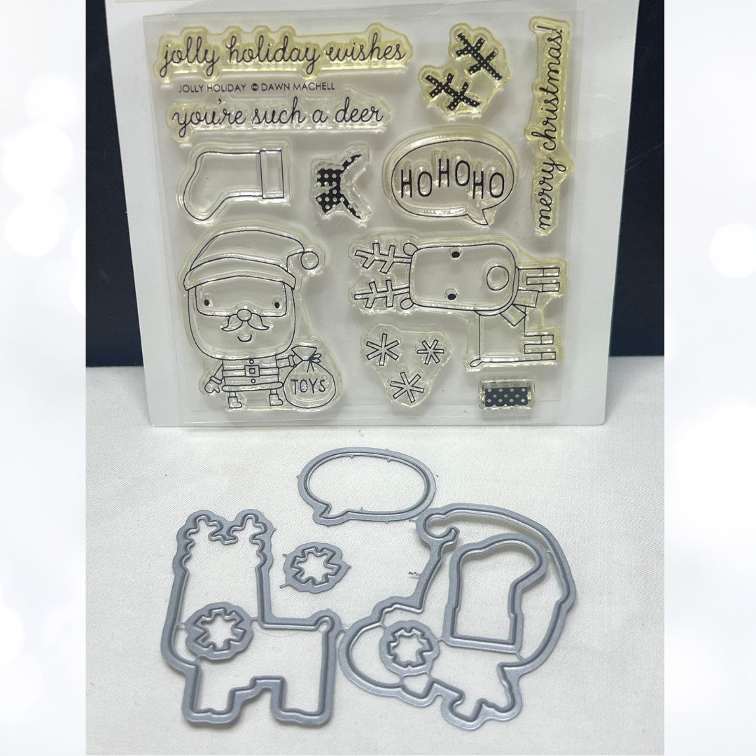 Reverse Confetti JOLLY HOLIDAY Christmas Reindeer Rubber Stamps Dies