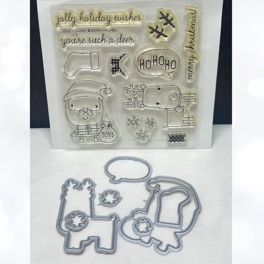 Reverse Confetti JOLLY HOLIDAY Christmas Reindeer Rubber Stamps Dies
